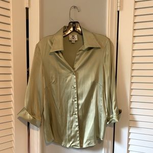 Silky sage green collared shirt by Renfrew (S)
